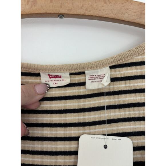Levi’s Long Sleeve Britt Snap Front Striped Ribbed Top Womens Plus Size XXL New - Picture 4 of 7